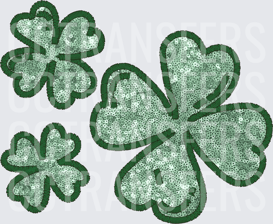 Sequin Embroidered Four-Leaf Clover Trio (DTF)