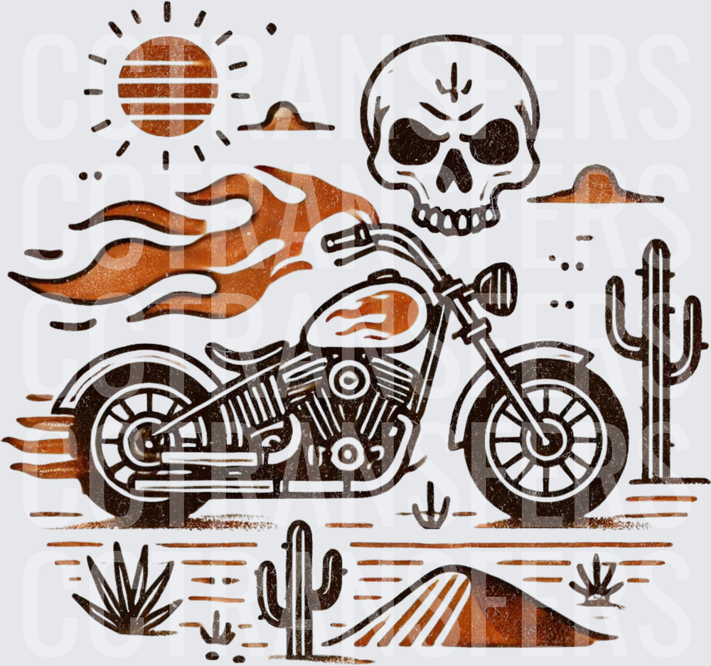 Flaming Chopper Skull Desert Southwest Biker (DTF)