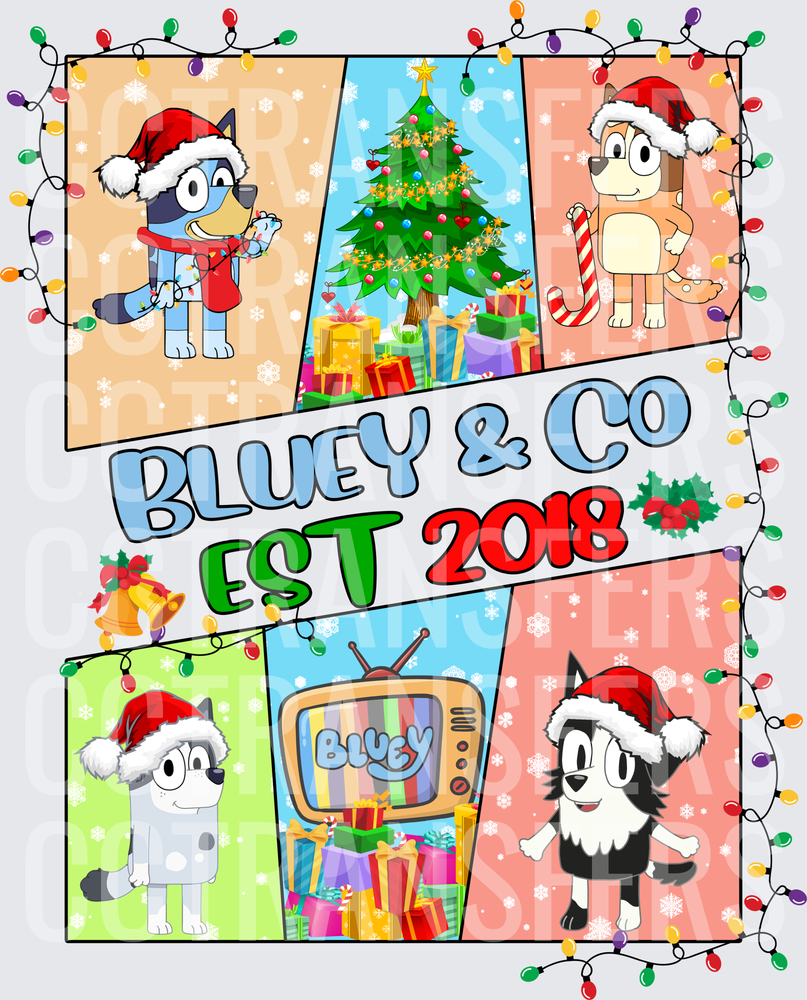 Cartoon Dog Characters Christmas Collage Est 2018 (DTF)