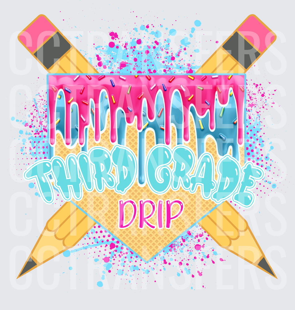 Third Grade Drip Crossed Pencils Ice Cream Sprinkles (DTF)