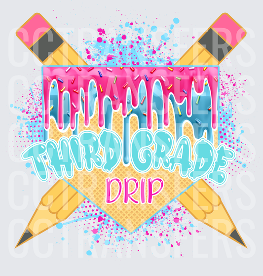 Third Grade Drip Crossed Pencils Ice Cream Sprinkles (DTF)