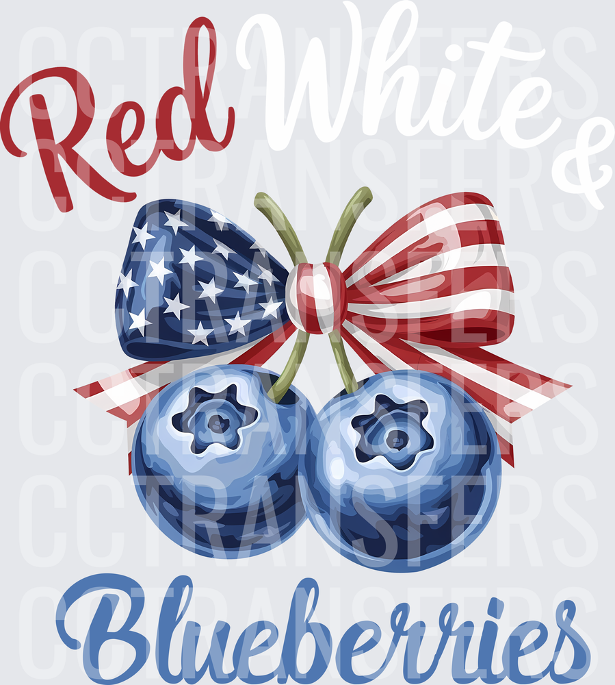 Red Blueberries Patriotic American Flag Bow Berry Duo (DTF)