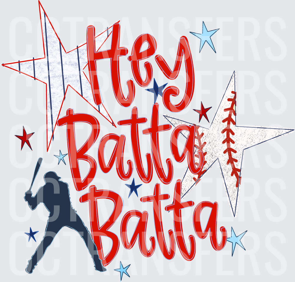 Hey Batta Batta Baseball Batter Stars Design (DTF)