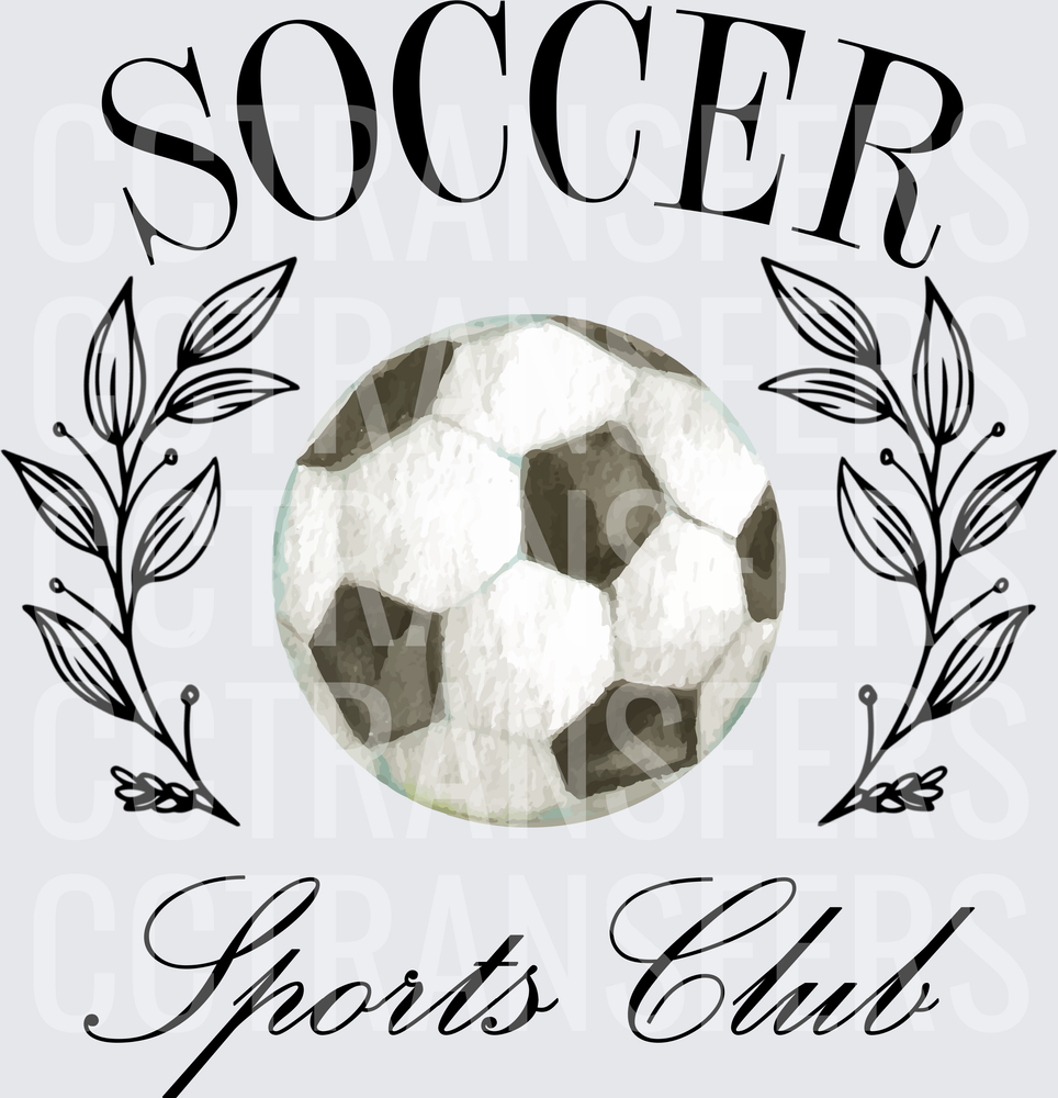 Soccer Sports Club Watercolor Ball Laurel Wreath Badge (DTF)