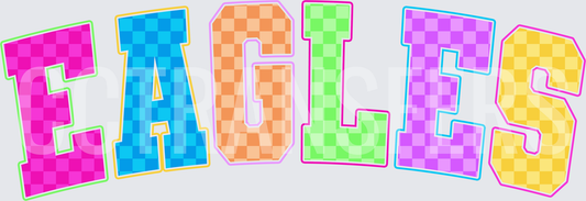 Colorful Checkered Block Letter Eagles Spirit (DTF)