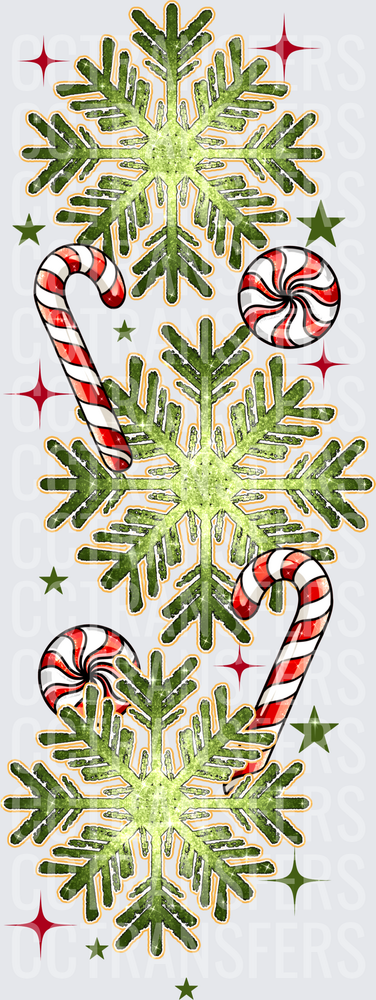 Glittery Green Snowflakes Candy Canes Peppermint Stars (DTF)