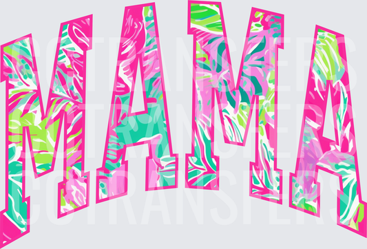 Mama Arched Varsity Letters Tropical Floral Pink (DTF)