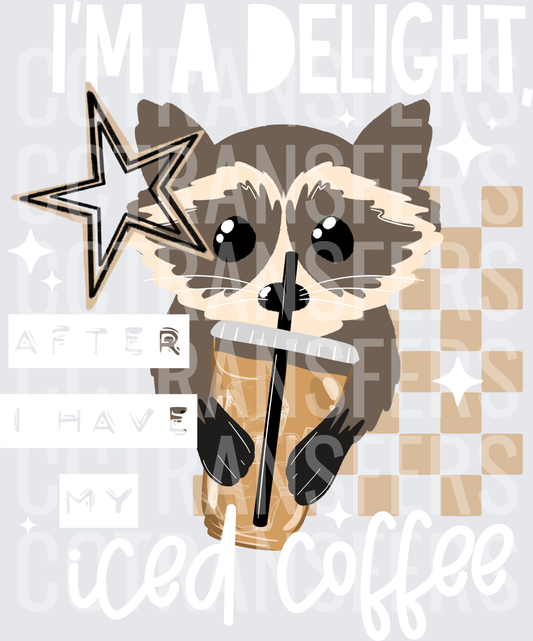 Cute Raccoon Sipping Iced Coffee Star Checkered (DTF)