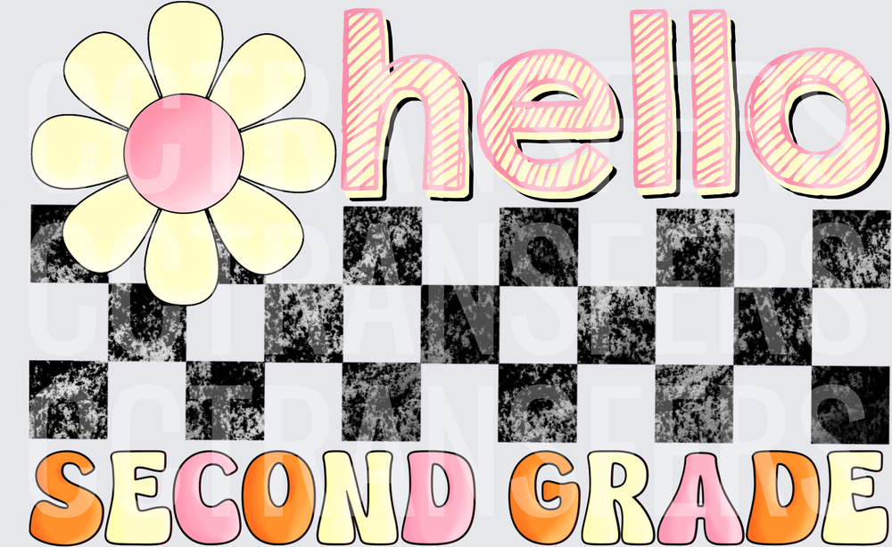 Hello Second Grade Retro Checkered Daisy Flower (DTF)