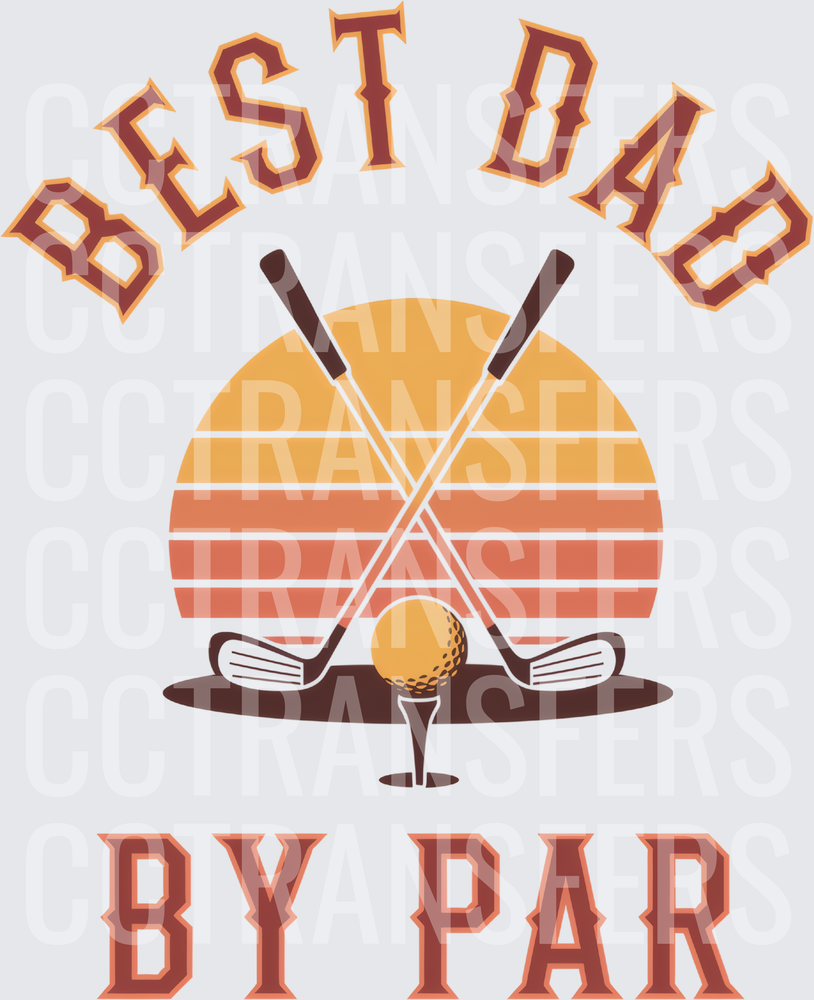 Best Dad By Par Retro Sunset Crossed Golf Clubs (DTF)