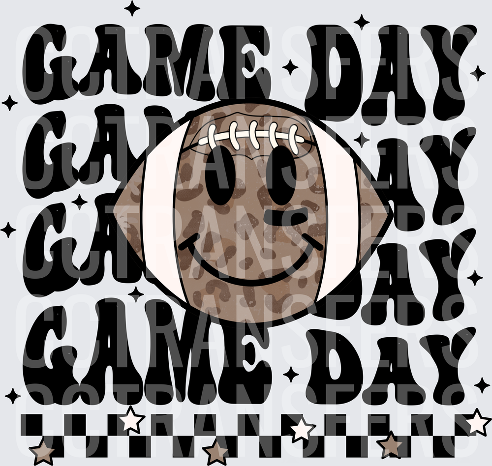 Retro Game Day Leopard Smiley Football Checkered (DTF)
