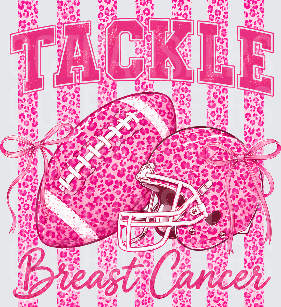 Tackle Breast Cancer Pink Leopard Football Helmet Bows (DTF)
