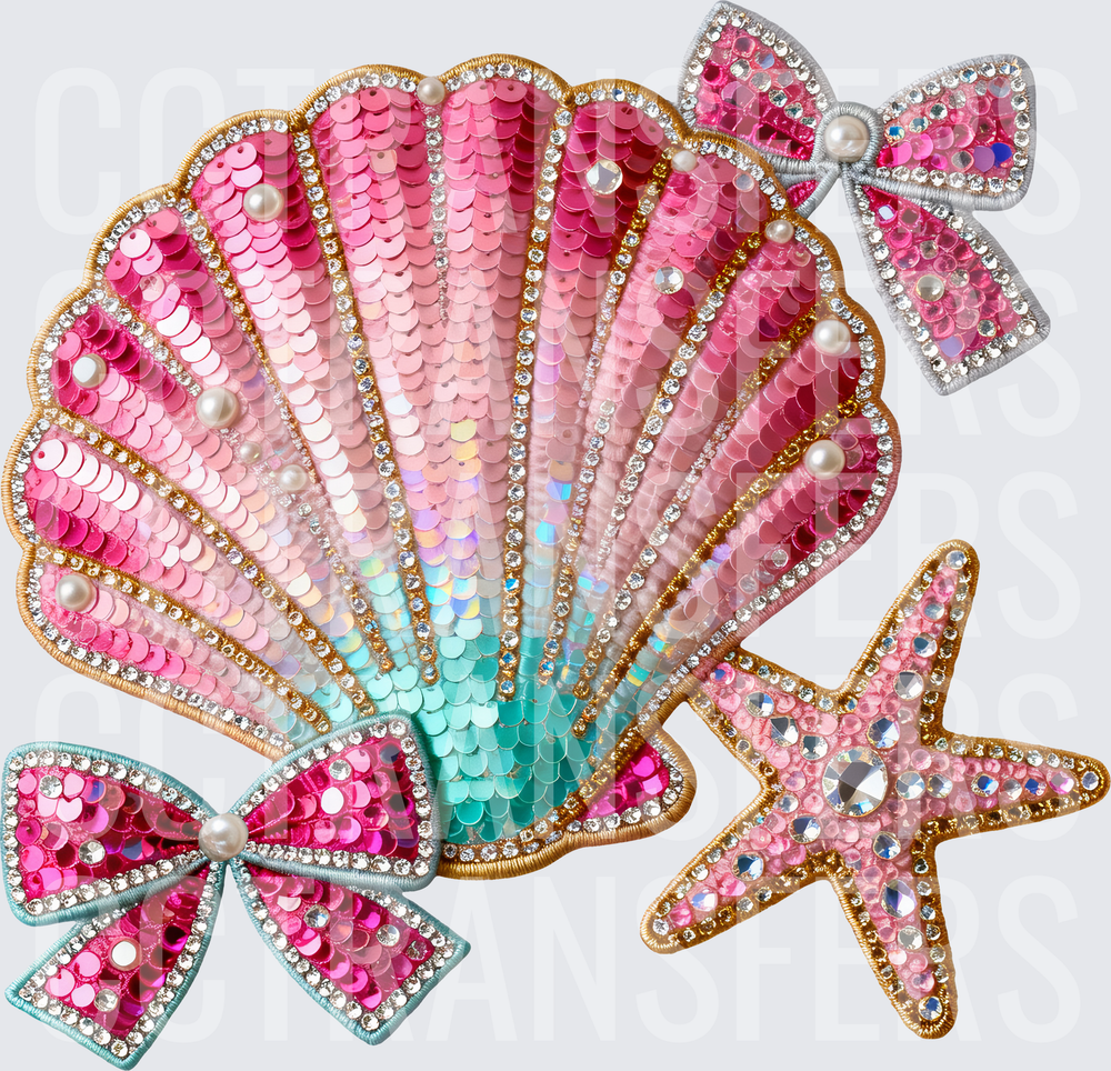 Sequin Seashell Starfish Rhinestone Bow Beach Set (DTF)