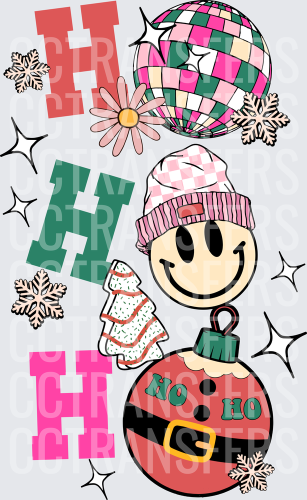 Ho Ho Ho Retro Smiley Face Christmas Disco Ball (DTF)