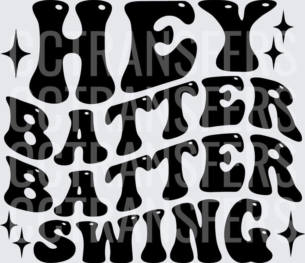Hey Batter Batter Swing Retro Groovy Baseball (DTF)