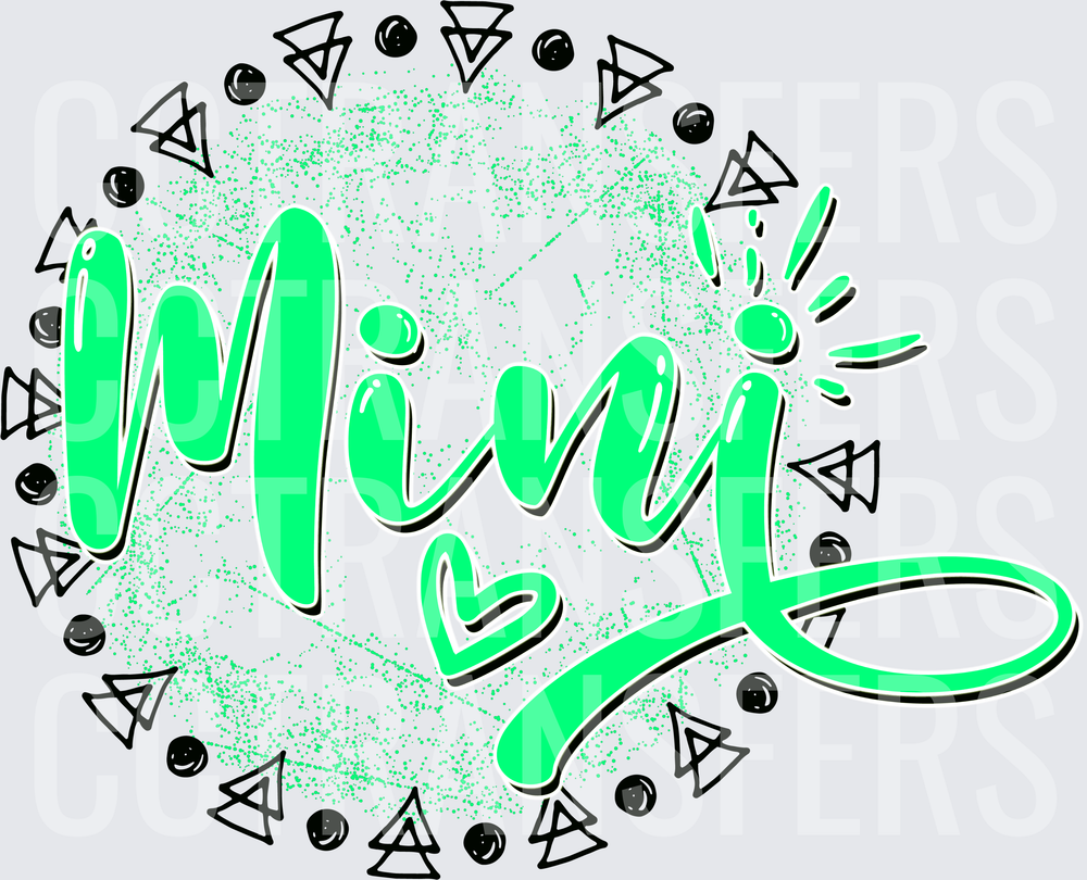 Mini Script Lettering Green Glitter Circle Triangle Border (DTF)