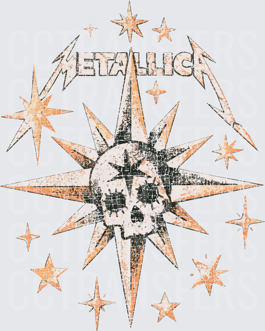 Distressed Rock Band Logo Skull Star Burst Design (DTF)