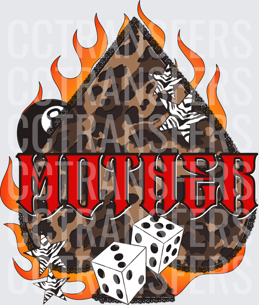 MOTHER Leopard Spade Flames Dice 8-Ball Zebra Star (DTF)