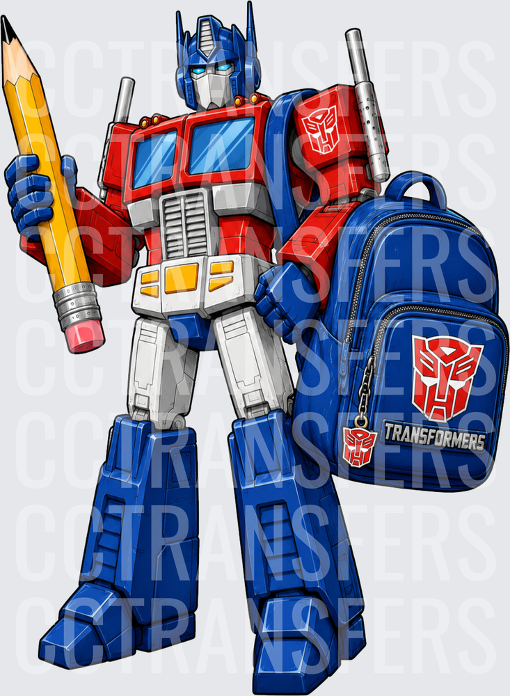 Red Blue Robot Hero Holding Pencil with Autobot Backpack (DTF)