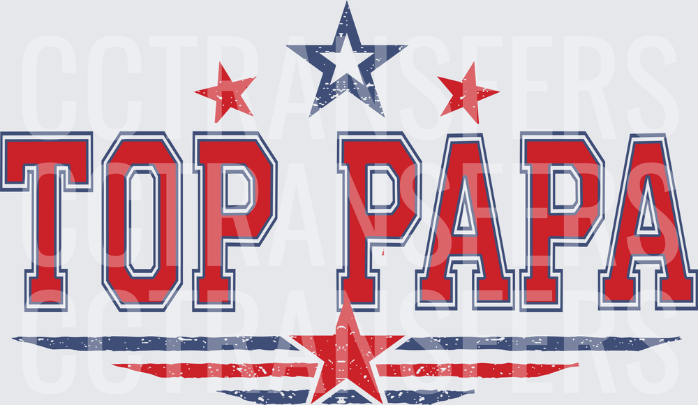 Top Papa Red White Blue Stars Wings Distressed (DTF)