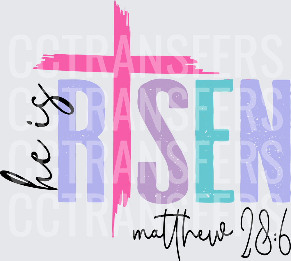 He Is Risen Cross Matthew 28:6 Easter Faith (DTF)