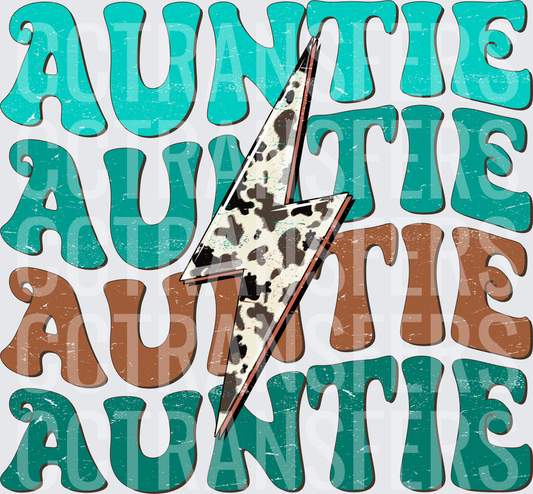 Auntie Stacked Retro Groovy Cowhide Lightning Bolt (DTF)