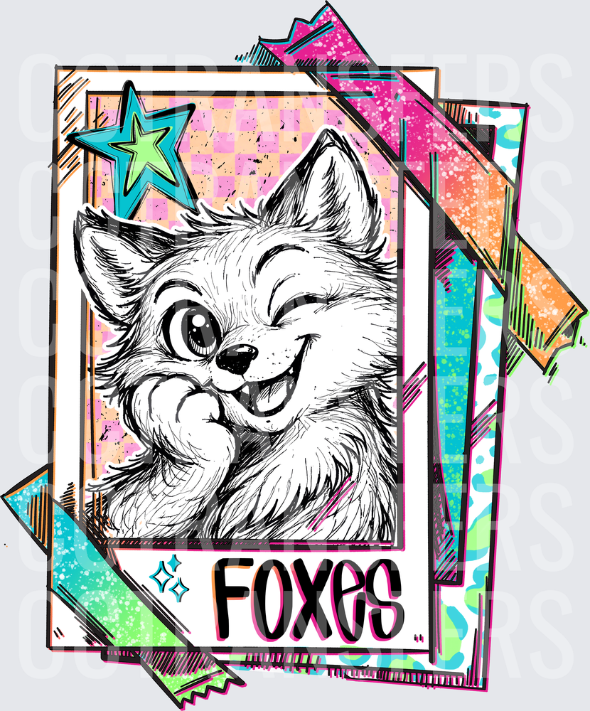 Cute Winking Fox Sketch Retro Trading Card Foxes (DTF)
