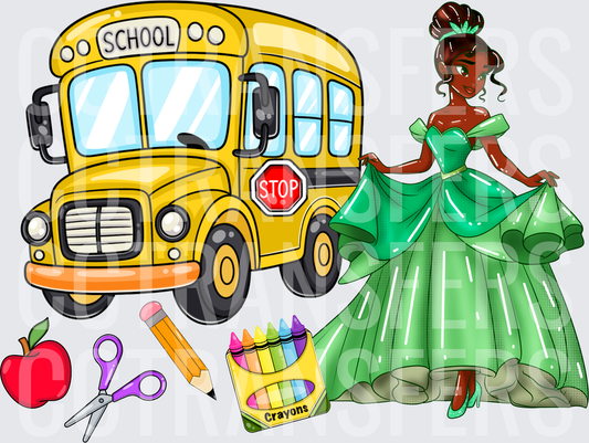 Black Princess Back to School Bus Supplies (DTF)
