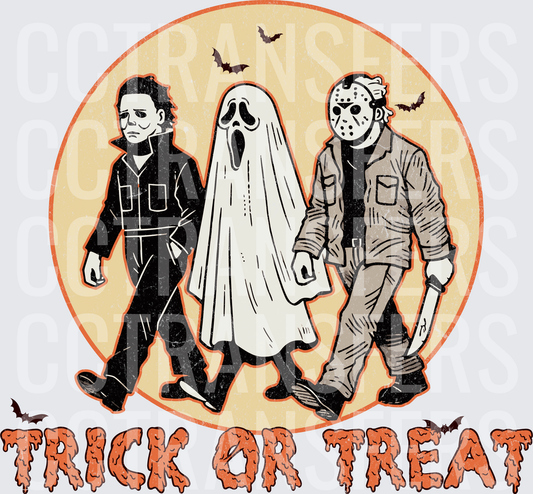 Horror Icons Trick Or Treat Halloween Moon Bats (DTF)