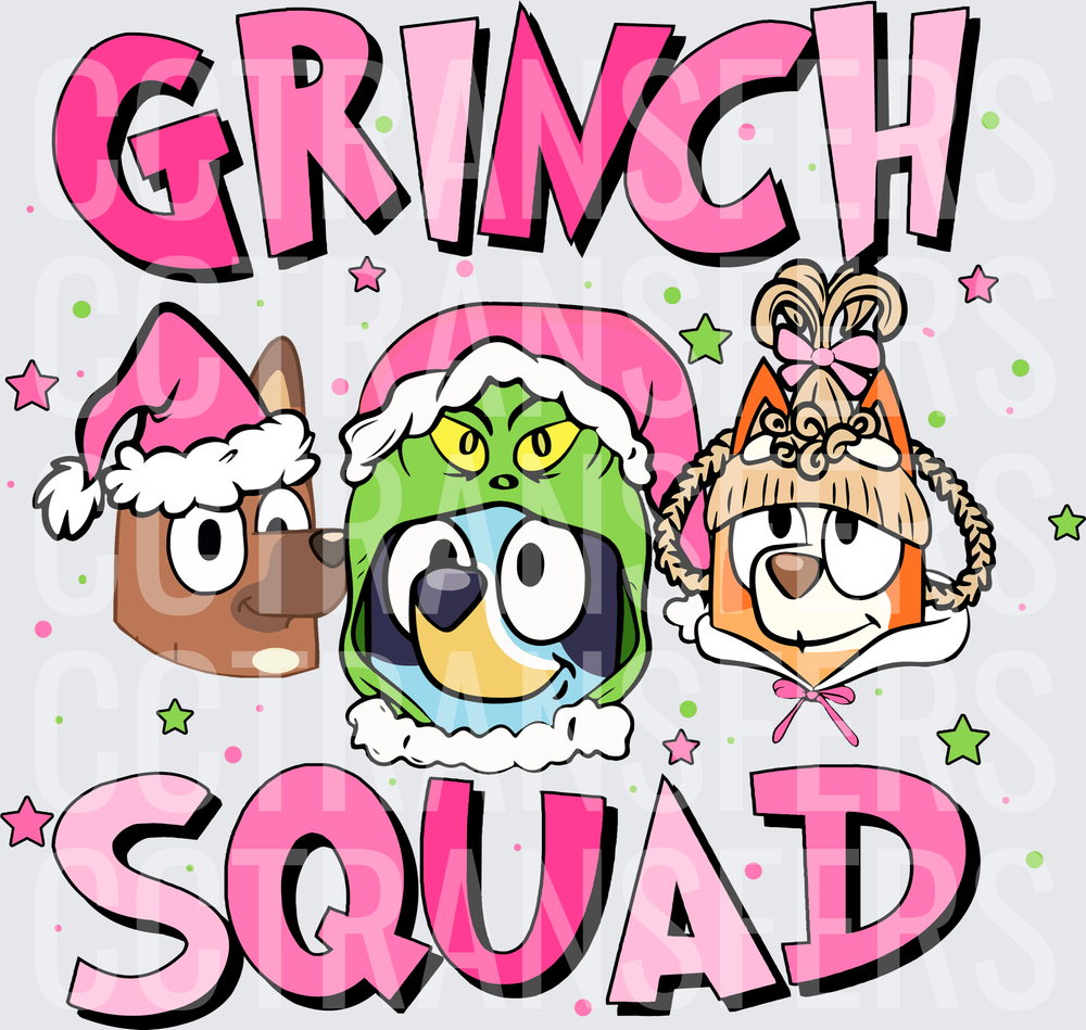 Grinch Squad Cartoon Dog Characters Christmas Hats (DTF)