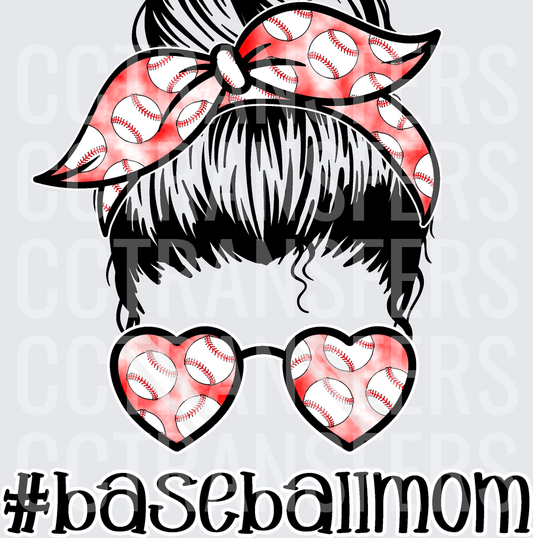 #Baseballmom Messy Bun Woman Baseball Heart Sunglasses (DTF)