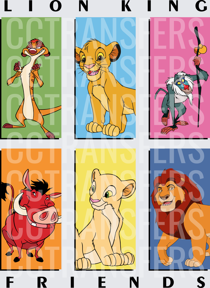 Lion King Friends Cartoon Character Collage (DTF)
