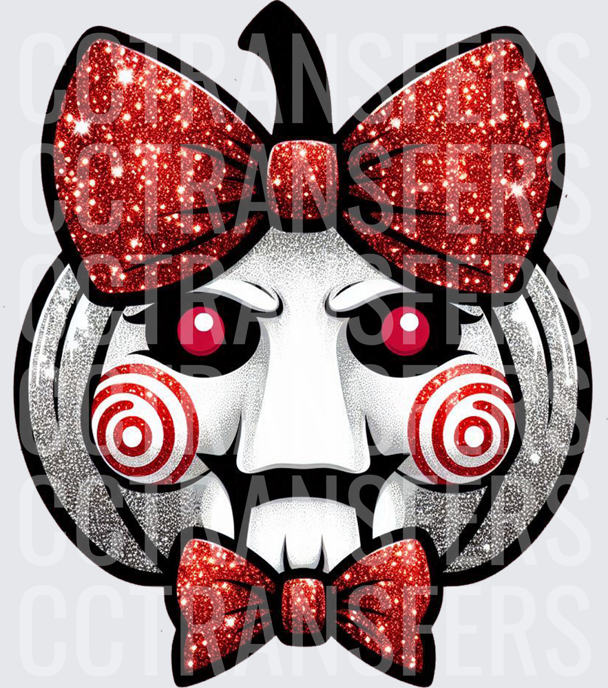 Glitter Creepy Clown Puppet Face Red Bow Tie (DTF)