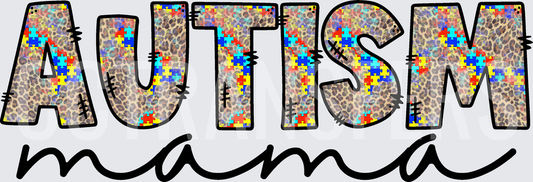 Autism Mama Leopard Print Puzzle Piece Letters (DTF)