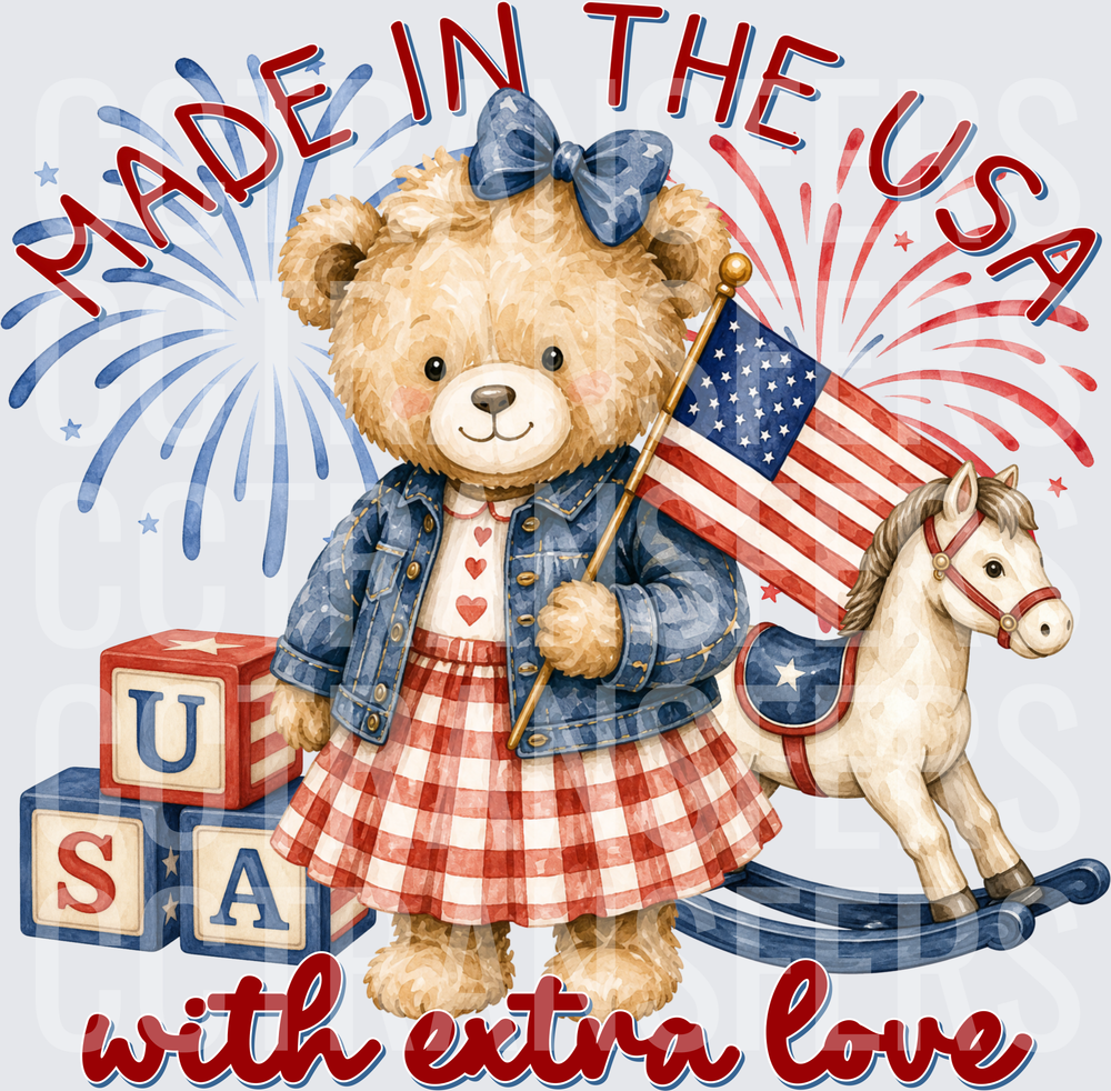 Made In The USA With Extra Love Patriotic Teddy Bear (DTF)