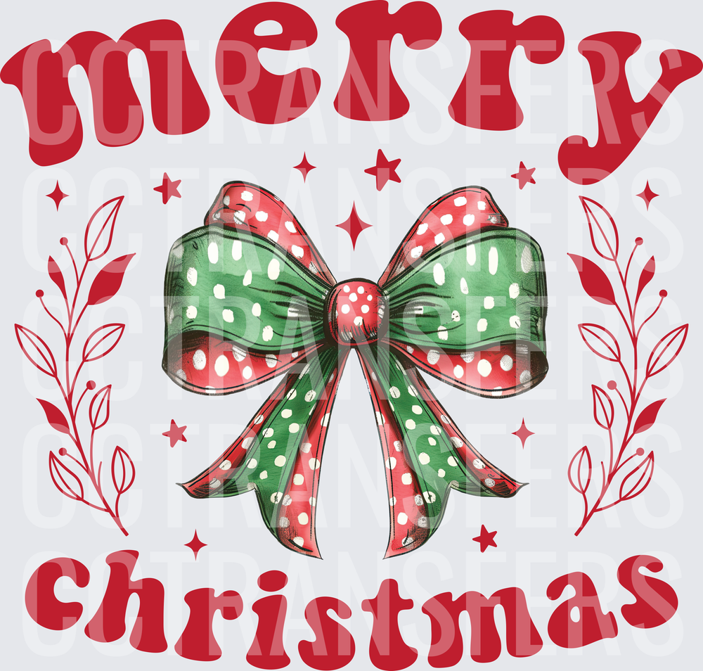 Merry Christmas Red Green Polka Dot Bow Retro (DTF)