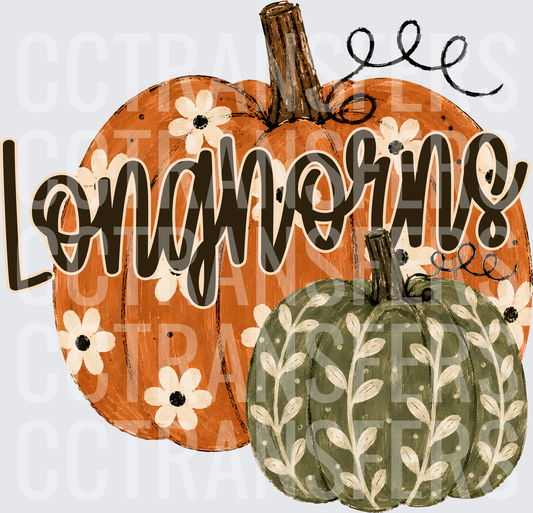 Longhorns Fall Floral Pumpkin Duo (DTF)