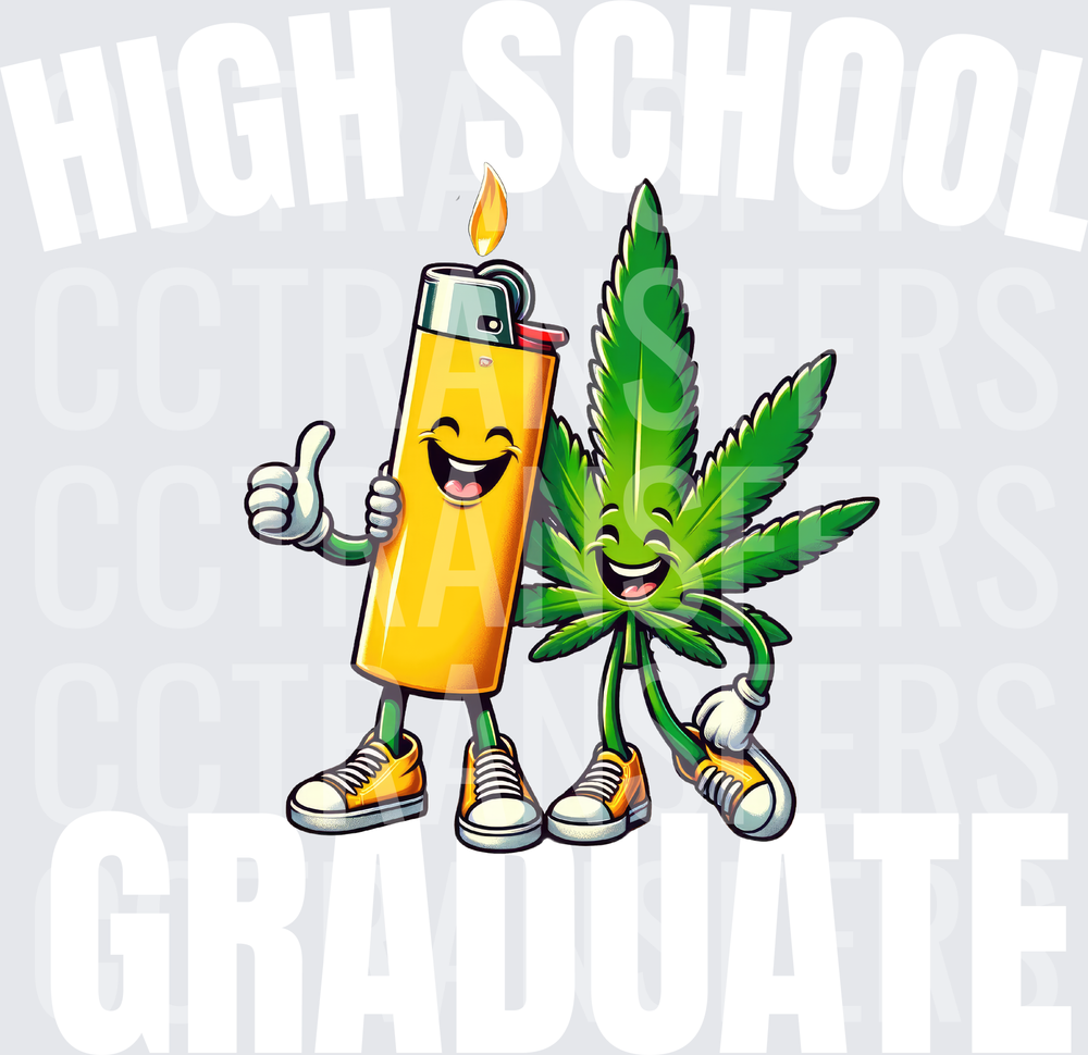 Happy Cartoon Lighter and Cannabis Leaf Best Friends (DTF)