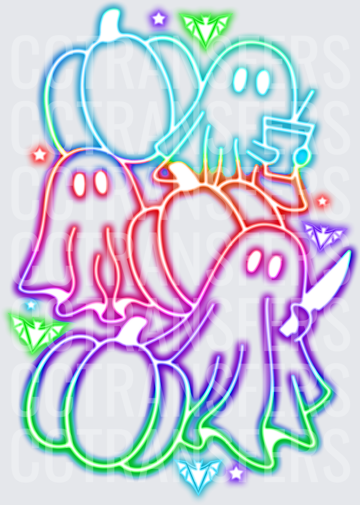 Neon Halloween Ghosts and Pumpkins Glowing Bundle (DTF)