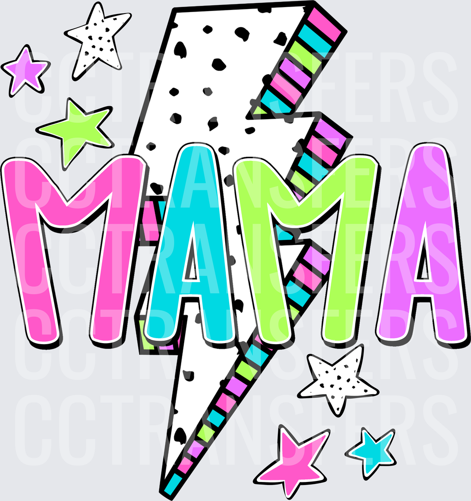 Mama Bold Colorful Letters Lightning Bolt Stars (DTF)