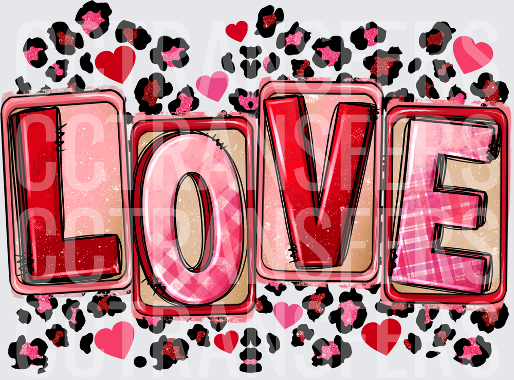 LOVE Bold Letters Leopard Print Hearts Valentine (DTF)