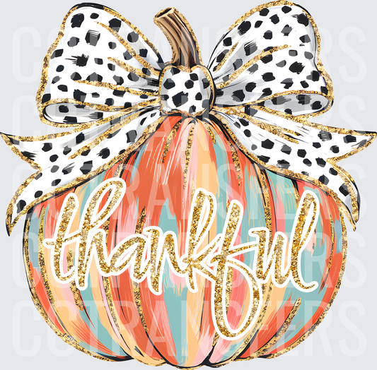 Thankful Painted Pumpkin with Dalmatian Bow (DTF)
