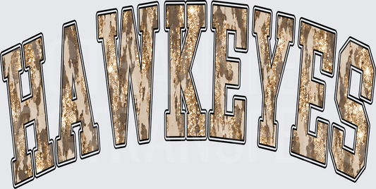 Hawkeyes Arched Varsity Glitter Cowhide Letters (DTF)