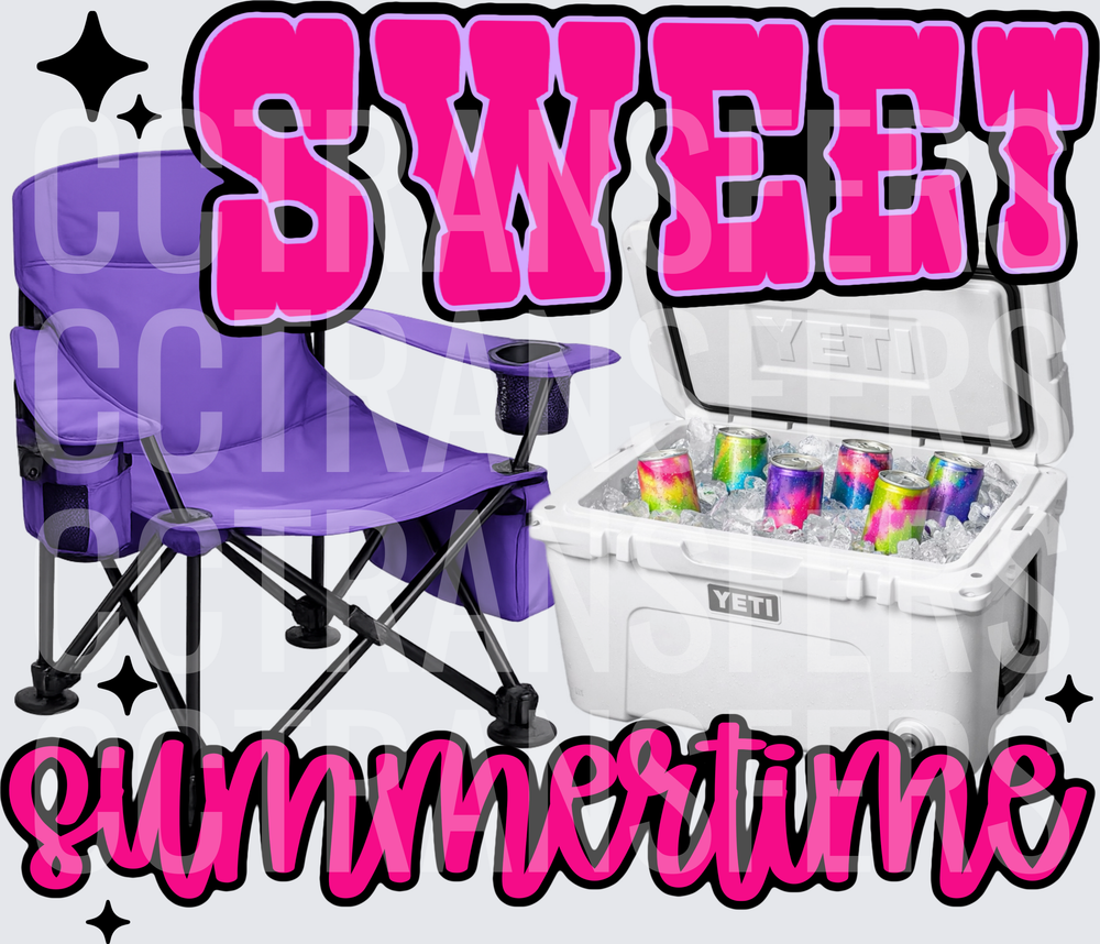 Sweet Summertime Purple Camp Chair Cooler Full of Cans (DTF)