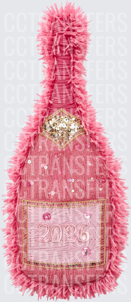Pink Fuzzy Sequin Champagne Bottle 2026 (DTF)