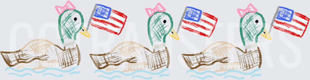 Patriotic Mallard Ducks with Pink Bows and American Flags (DTF)