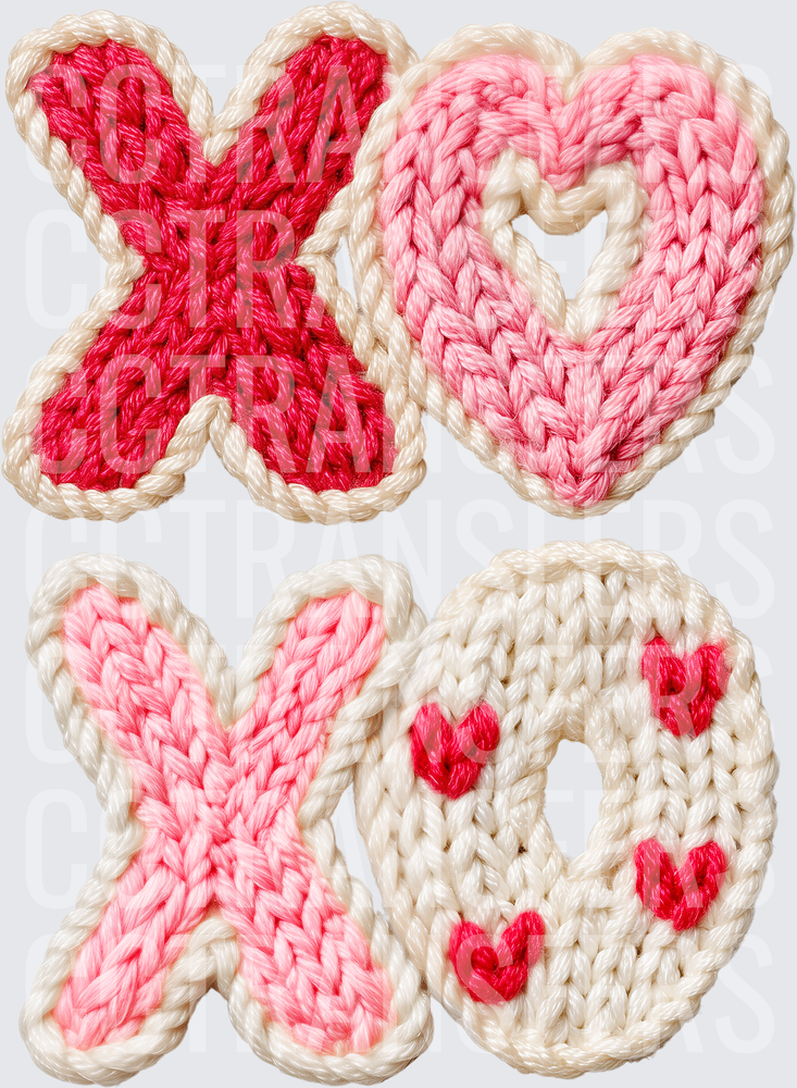Knit Crochet Style XOXO Hearts Valentine Set (DTF)