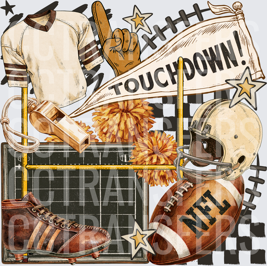 Vintage Football Collage Touchdown Pennant Cleat Helmet (DTF)