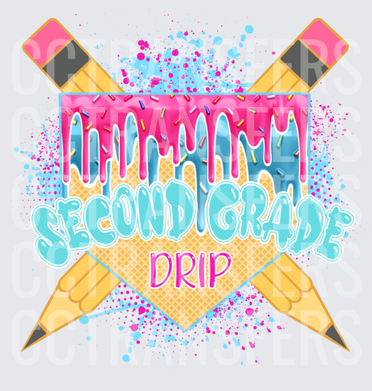 Second Grade Drip Ice Cream Cone Crossed Pencils (DTF)