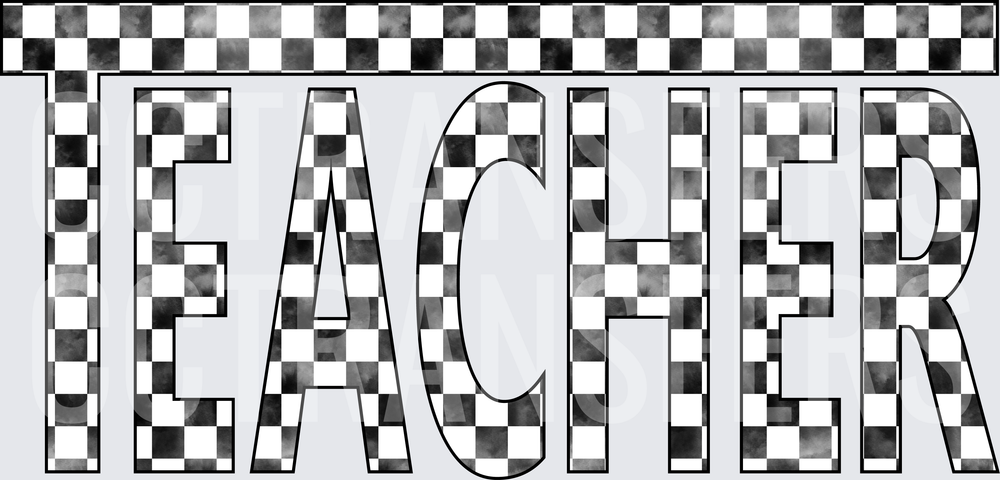 Black and White Checkered TEACHER Bold Letter Design (DTF)